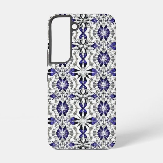 青、灰色、白のダイヤモンドパターンモバイル SAMSUNG GALAXYケース (裏面)
