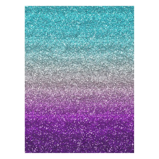 青、灰色、紫のグラデーショングリッター テーブルクロス (正面)