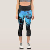 青、灰色、紫の大理石抽象芸術 カプリレギンス (正面)