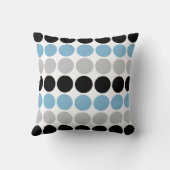 青、灰色、黒のレトロ円パターン クッション (裏面)