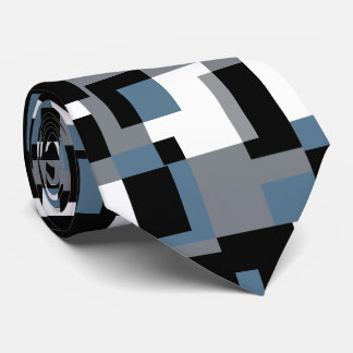 青、灰色、黒、白の抽象芸術パターン ネクタイ