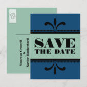 青/玉ファンシーアールデコ日付はがきを保存 案内ポストカード (正面/裏面)