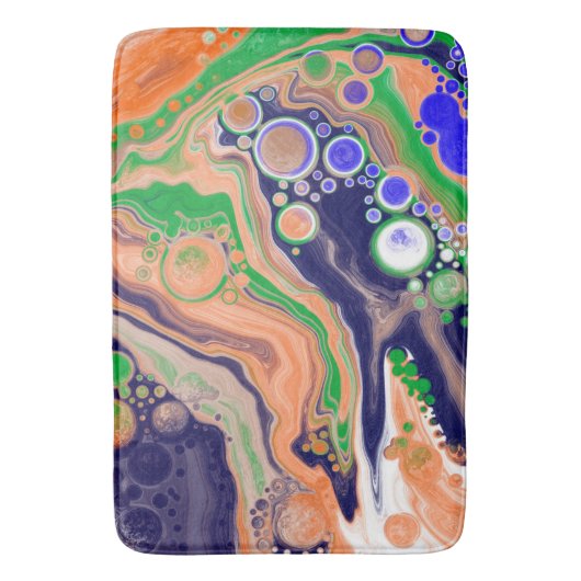 青、珊瑚、緑の注絵画流アート バスマット (正面縦)