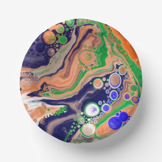 青、珊瑚、緑の注絵画流アート ペーパーボウル (正面)