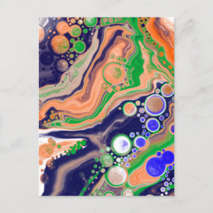 青、珊瑚、緑の注絵画流アート ポストカード