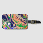 青、珊瑚、緑の注絵画流アート ラゲッジタグ (正面横)