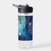 青，生命の花，神聖な幾何学模様，曼荼羅，禅 ウォーターボトル (右面)