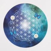 青，生命の花，神聖な幾何学模様，曼荼羅，禅 ラベル (デザイン2)