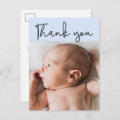 青 – 男の赤ちゃん感謝してい写真You Script誕生 案内ポストカード (正面/裏面)