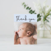 青 – 男の赤ちゃん感謝してい写真You Script誕生 案内ポストカード (スタンド正面)