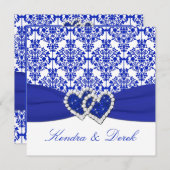 青、白いダマスク織のカップルのシャワーの招待状 招待状 (正面/裏面)