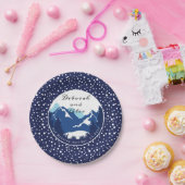 青、白い山と針葉樹結婚の木 ペーパープレート (パーティー)