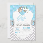 青、白い灰色のサルのベビーシャワー招待状 招待状 (正面)