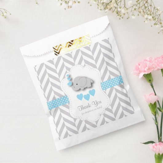 青、白い灰色の象の赤ちゃんシャワーありがとう フェイバーバッグ (封をした状態)