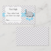 青、白い灰色の象の赤ちゃんシャワーブックラッフル エンクロージャーカード (正面/裏面)