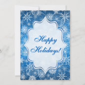 青、白い雪片の休日のパーティの招待状 招待状 (裏面)