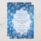 青、白い雪片の休日のパーティの招待状 招待状 (正面/裏面)