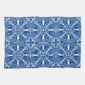 青+白うさぎタイルお洒落パターン キッチンタオル (横)