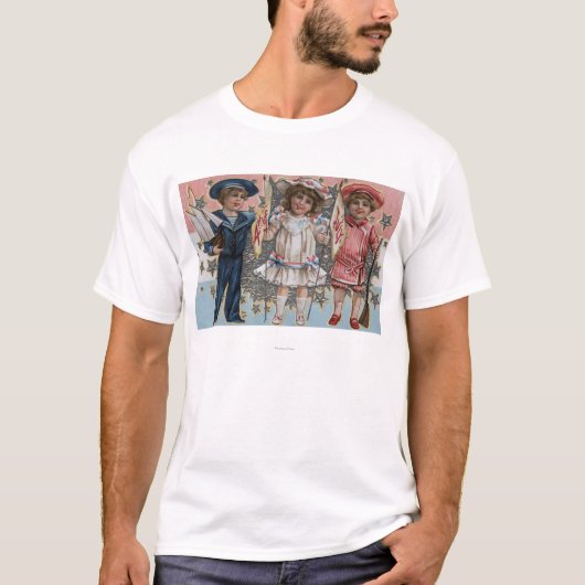 青、白およびピンクの子供 Tシャツ (正面)