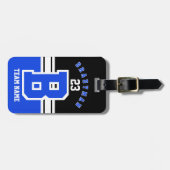 青、白くおよび黒いスポーツのデザイン ラゲッジタグ (正面横)