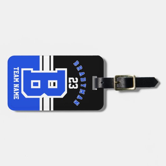 青、白くおよび黒いスポーツのデザイン ラゲッジタグ (正面横)