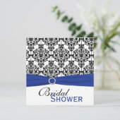 青、白く、および黒いダマスク織のブライダルシャワーの招待 招待状 (スタンド正面)