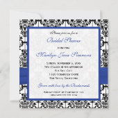 青、白く、および黒いダマスク織のブライダルシャワーの招待 招待状 (裏面)