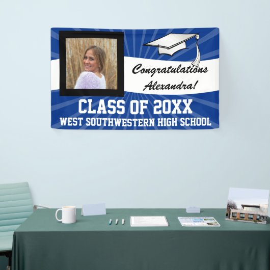 青/白のカスタム写真卒業サイン 横断幕 (トレードショー)