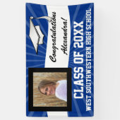 青/白のカスタム写真卒業サイン 横断幕