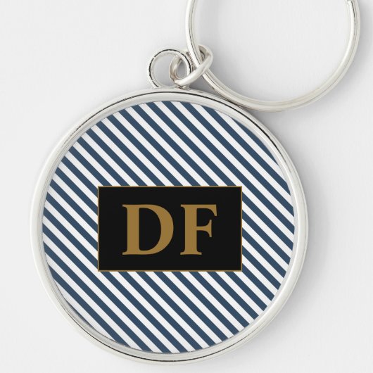 青/白のキーストライプチェーン キーホルダー (正面)