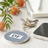 青/白のキーストライプチェーン キーホルダー (側面)