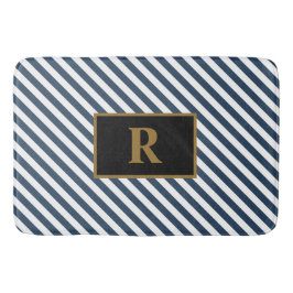 青/白のストライプバスマット バスマット