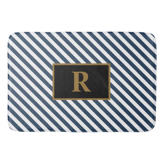 青/白のストライプバスマット バスマット (正面)