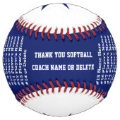 青、白のソフトボパーソナライズされたールのコーチの贈り物 ソフトボール (裏面)