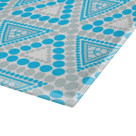 青+白の幾何学模様ガラスの切断板 カッティングボード (角)
