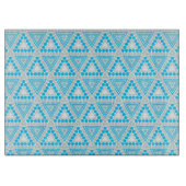 青+白の幾何学模様ガラスの切断板 カッティングボード (正面)