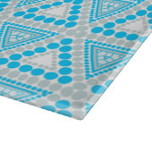 青+白の幾何学模様ガラスの切断板 カッティングボード (角)