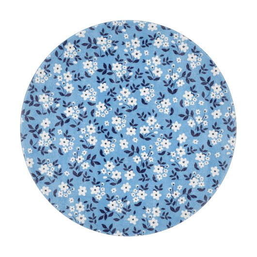 青、白の花：ヴィンテージ カッティングボード (正面)