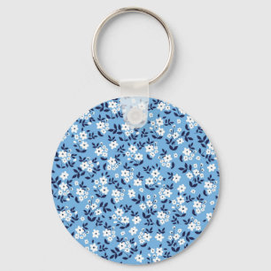 青、白の花:ヴィンテージ キーホルダー