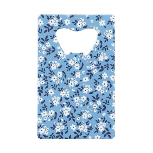 青、白の花：ヴィンテージ クレジットカード栓抜き (正面)