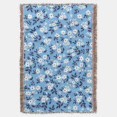 青、白の花:ヴィンテージ スローブランケット (正面縦)