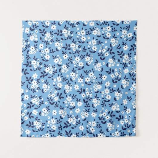 青、白の花：ヴィンテージ タペストリー (正面)