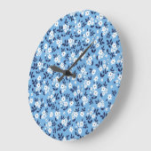 青、白の花：ヴィンテージ ラージ壁時計 (傾斜)