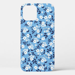 青、白の花:ヴィンテージ iPhone 12ケース