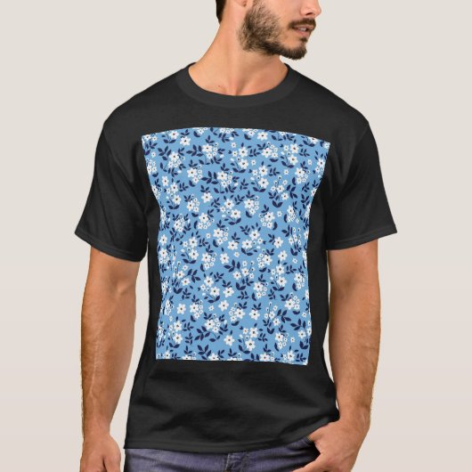 青、白の花:ヴィンテージ Tシャツ (正面)