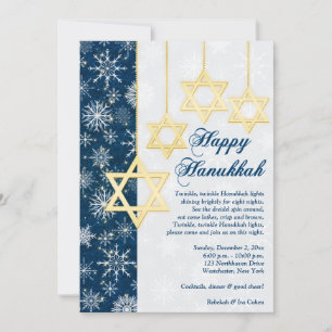 青、白の雪の結晶 ハヌカパーティーの招待状 招待状