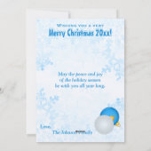 青、白オーナメントハッピーホリデー写真カード シーズンカード (裏面)