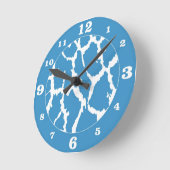 青/白キリンアニマルプリント番号 ラウンド壁時計 (傾斜)