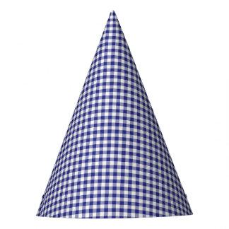 青 – 白ギンガム – 紙パーティーHATS パーティーハット