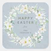 青+白フローラリース復活祭メッセージ スクエアシール (正面)